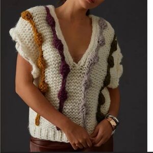 Maeve Anthropologie Bauble V-Neck Sweater Vest - Cream, Mustard, Purple, Olive